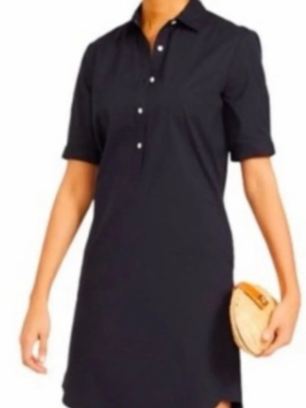 J. McLaughlin Black Short-Sleeve Mini Shirt Dress with Pockets size L